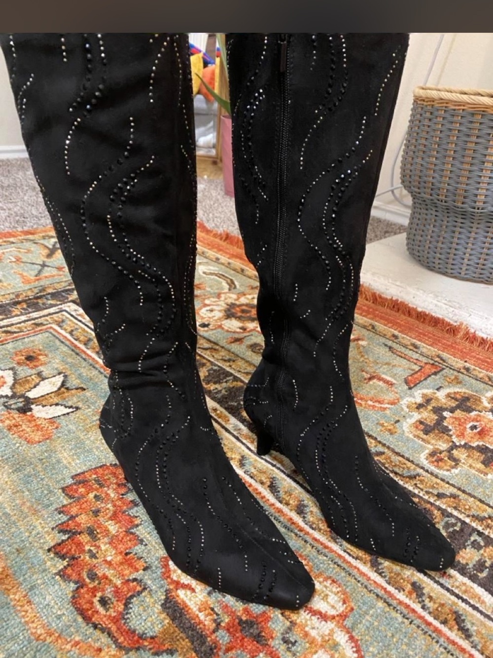 Impo Black Boots with Studded Swirl Detail
